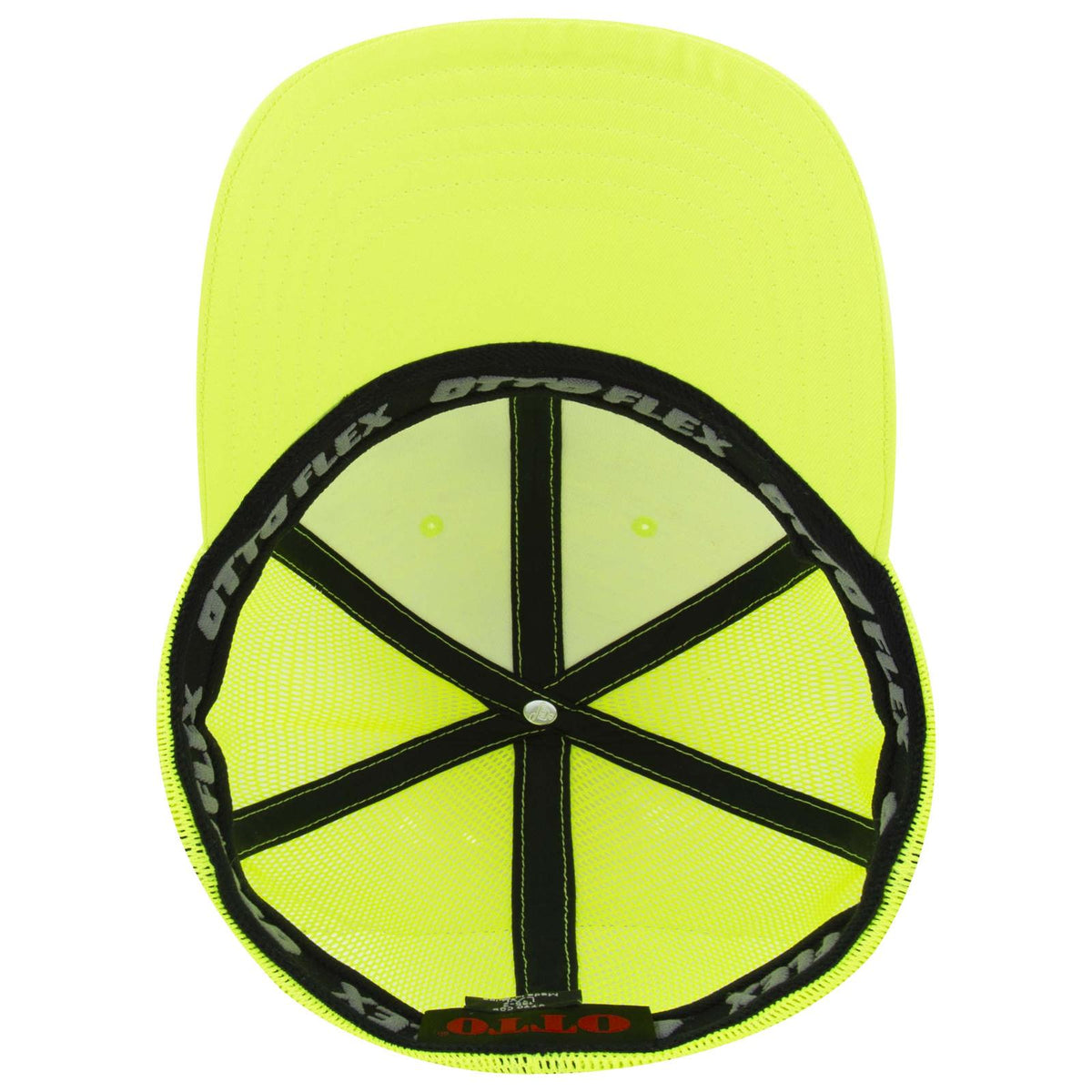 Inside View of 040 - N. Yellow OTTO CAP "OTTO FLEX" Fitted 6 Panel Low Profile Mesh Back Trucker Hat