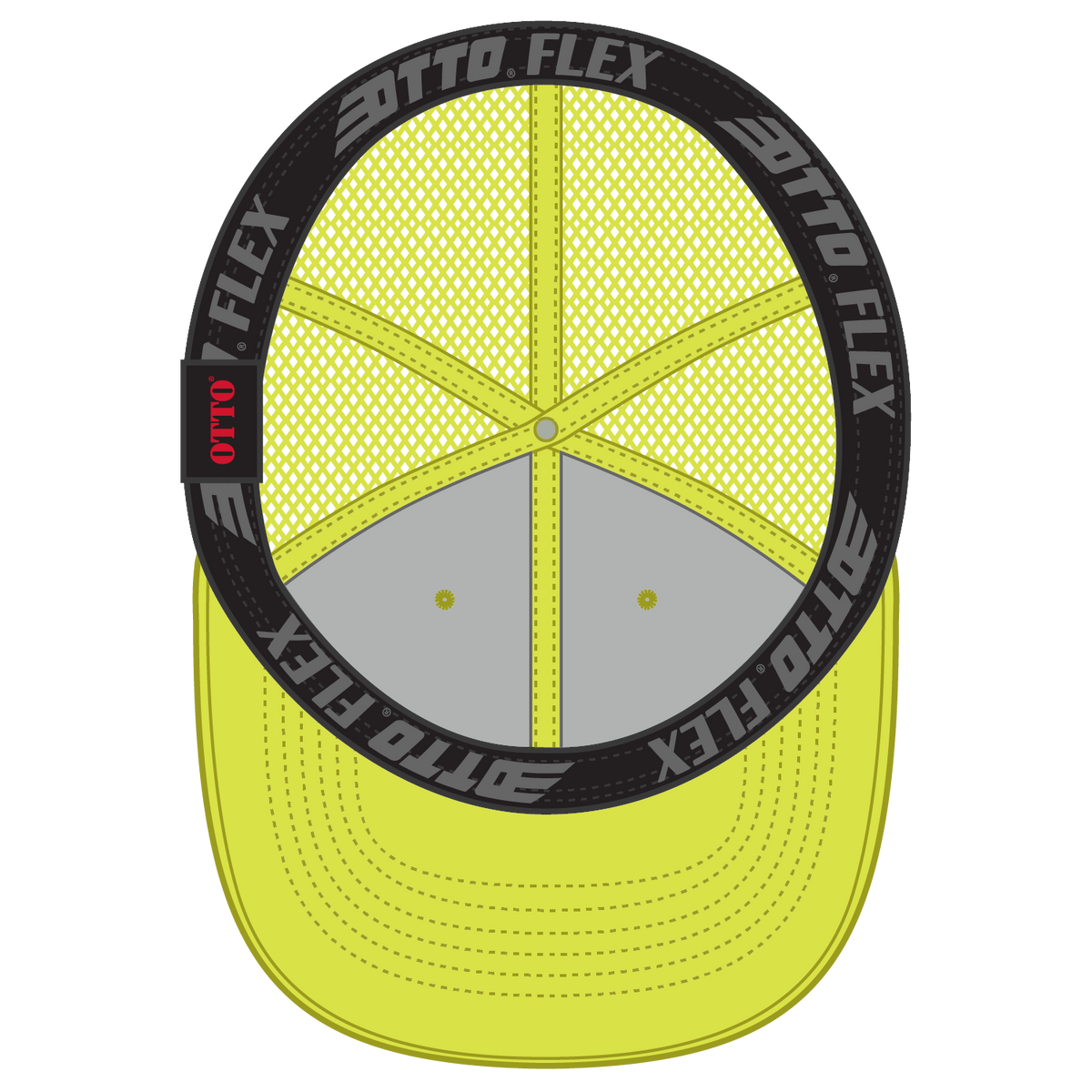 Inside View of 040 - N. Yellow OTTO CAP "OTTO FLEX" Fitted 6 Panel Low Profile Mesh Back Trucker Hat