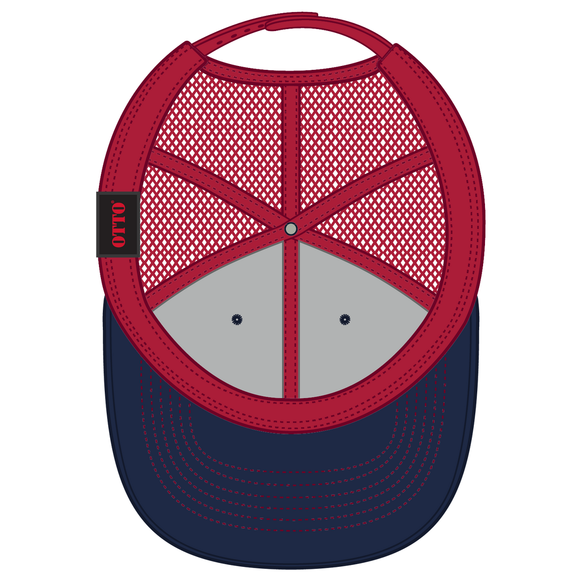 Inside View of 040402 - Nvy/Nvy/Red OTTO CAP 6 Panel Low Profile Mesh Back Trucker Hat