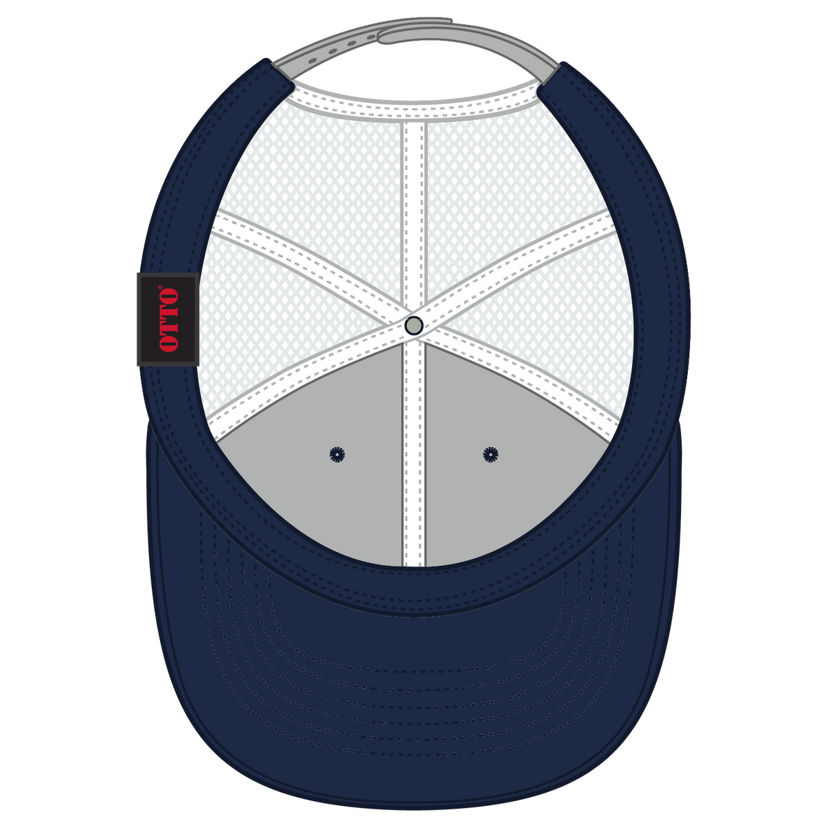 Inside View of 040414 - Nvy/Nvy/Gry OTTO CAP 6 Panel Low Profile Mesh Back Trucker Hat