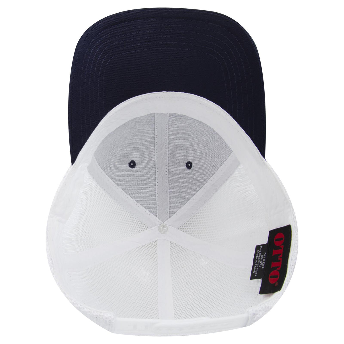 Inside View of 040416 - Nvy/Nvy/Wht OTTO CAP 6 Panel Low Profile Mesh Back Trucker Hat