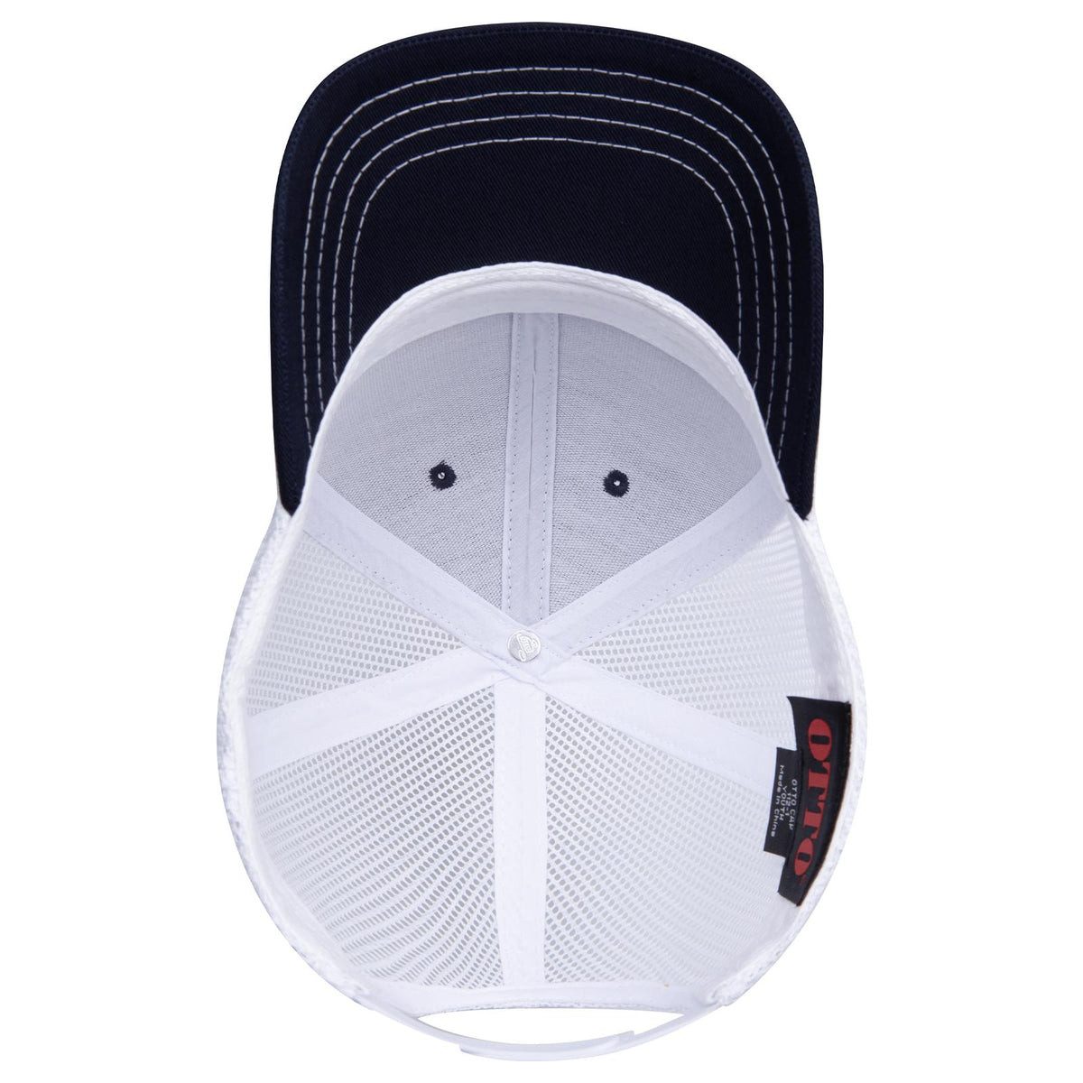 Inside View of 040416 - Nvy/Nvy/Wht OTTO CAP 6 Panel Mid Profile Mesh Back Trucker Hat