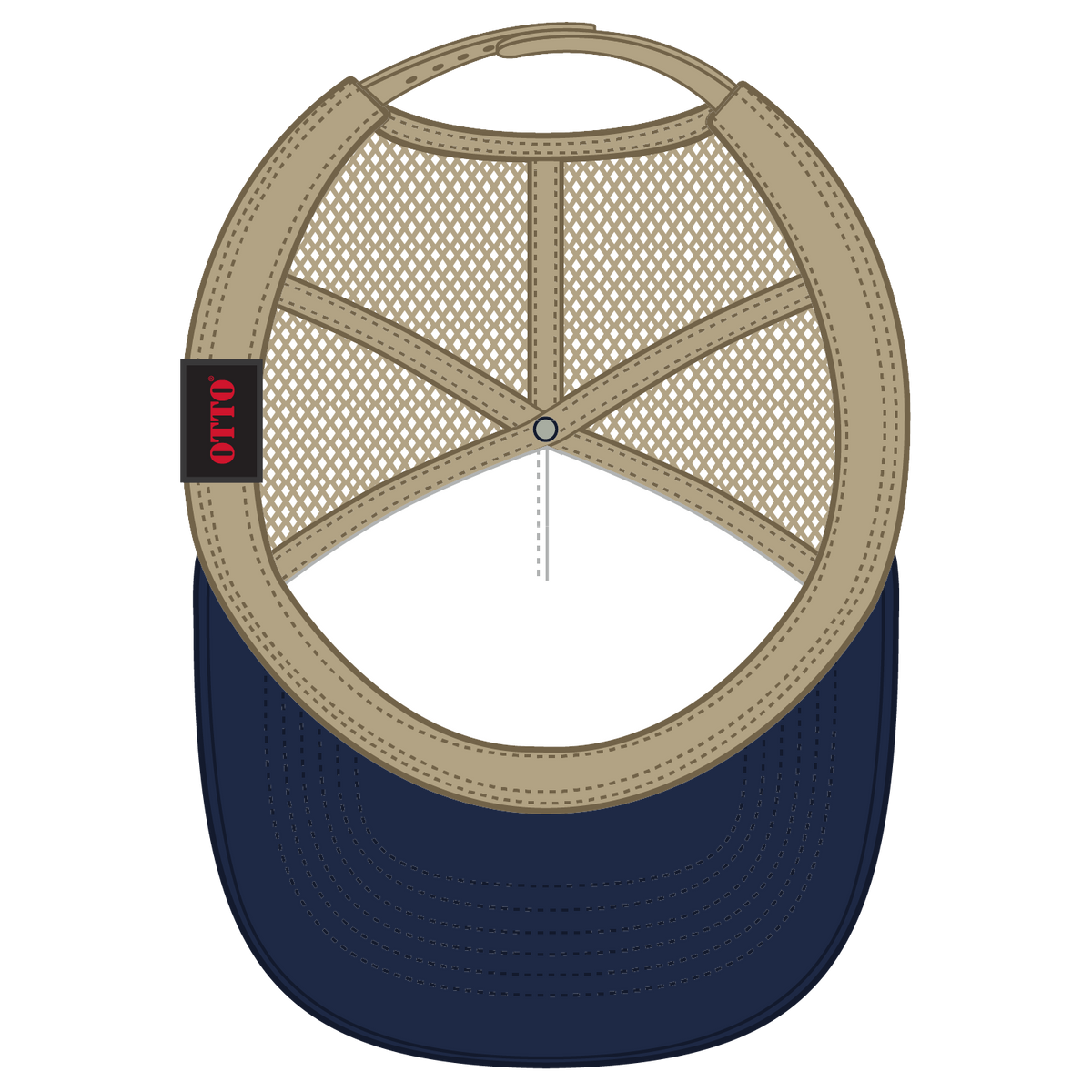 Inside View of 040432 - Nvy/Nvy/Kha OTTO CAP 5 Panel High Crown Mesh Back Trucker Hat