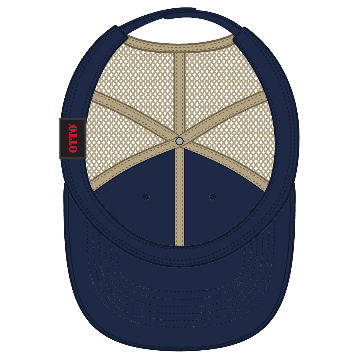 Inside View of 040432 - Nvy/Nvy/Kha OTTO CAP 6 Panel Low Profile Mesh Back Trucker Dad Hat