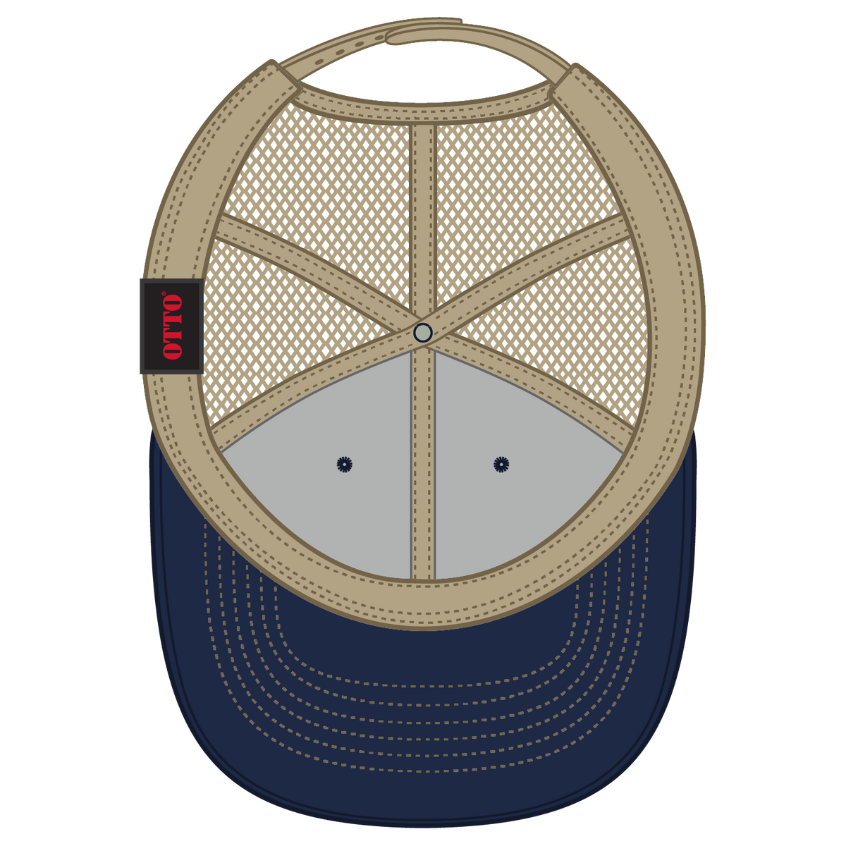 Inside View of 040432 - Nvy/Nvy/Kha OTTO CAP 6 Panel Low Profile Mesh Back Trucker Hat