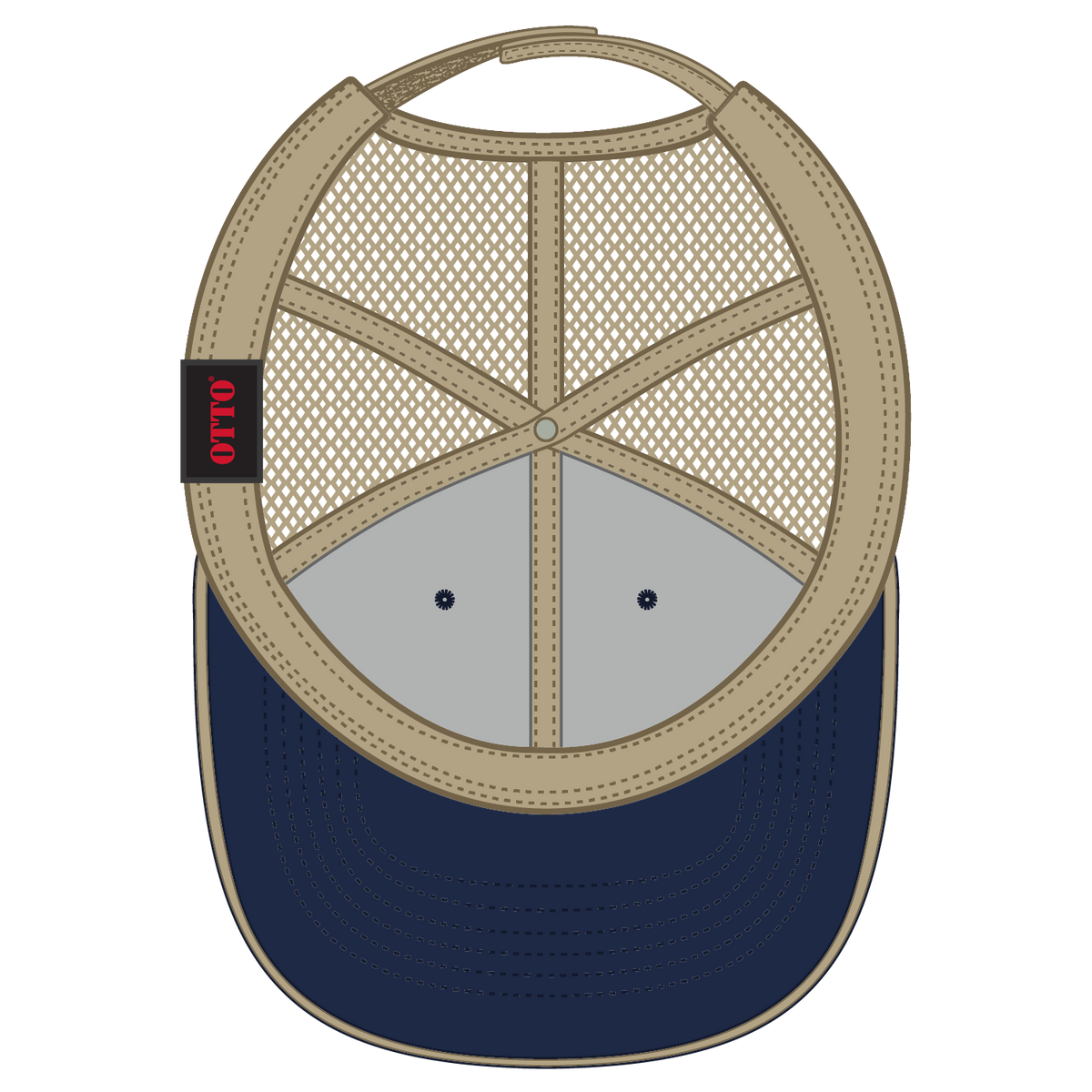 Inside View of 040432 - Nvy/Nvy/Kha OTTO CAP 6 Panel Low Profile Mesh Back Trucker Hat