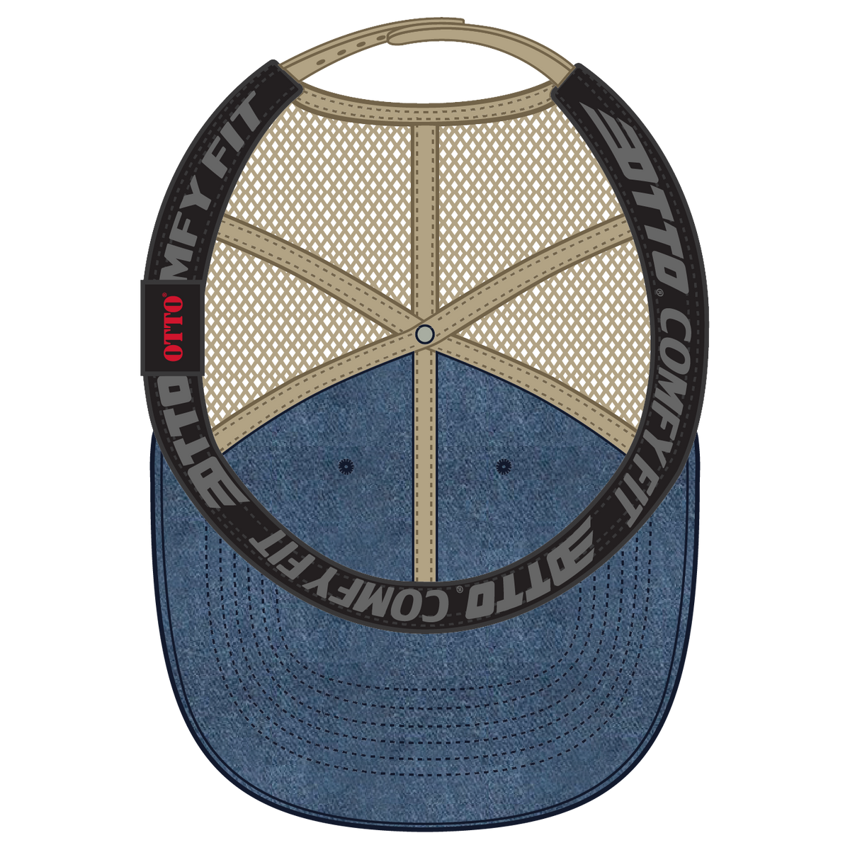 Inside View of 040432 - Nvy/Nvy/Kha OTTO CAP "OTTO COMFY FIT" 6 Panel Low Profile Mesh Back Trucker Hat