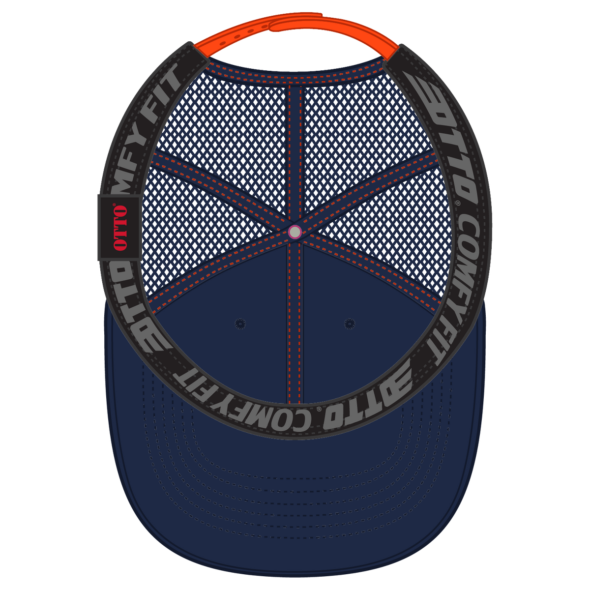 Inside View of 040462 - Nvy/Nvy/Org OTTO CAP "OTTO COMFY FIT" 6 Panel Low Profile Mesh Back Trucker Hat