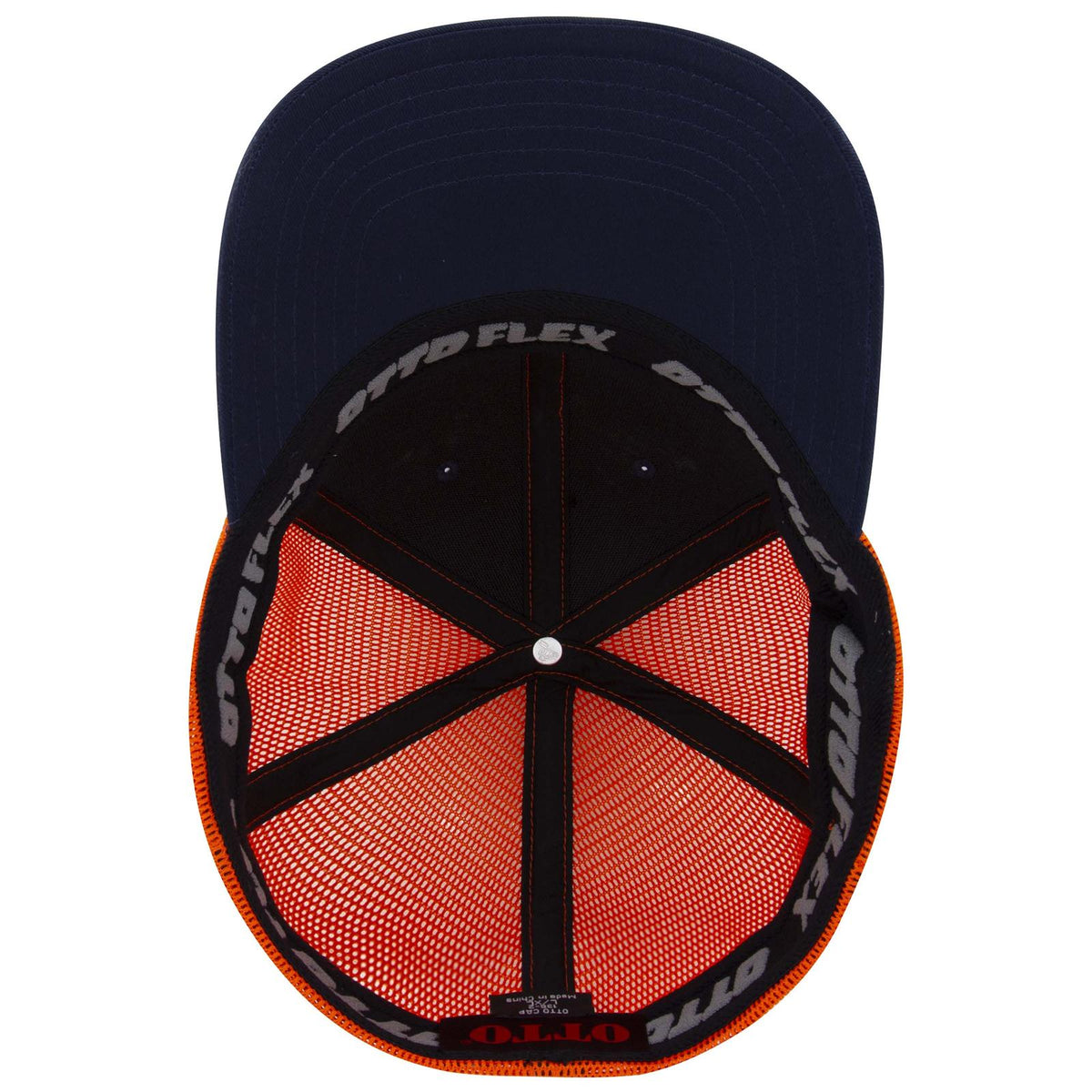 Inside View of 040462 - Nvy/Nvy/Org OTTO CAP "OTTO FLEX" Fitted 6 Panel Low Profile Mesh Back Trucker Hat