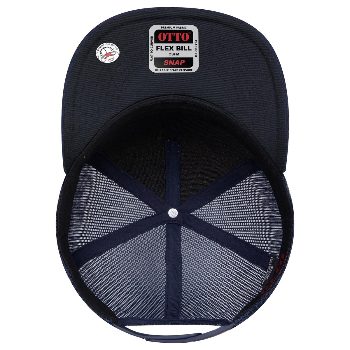 Inside View of 0411204B - Nvy/Cork/Nvy OTTO CAP "OTTO SNAP" 5 Panel Pro Style Mesh Back Trucker Snapback Hat