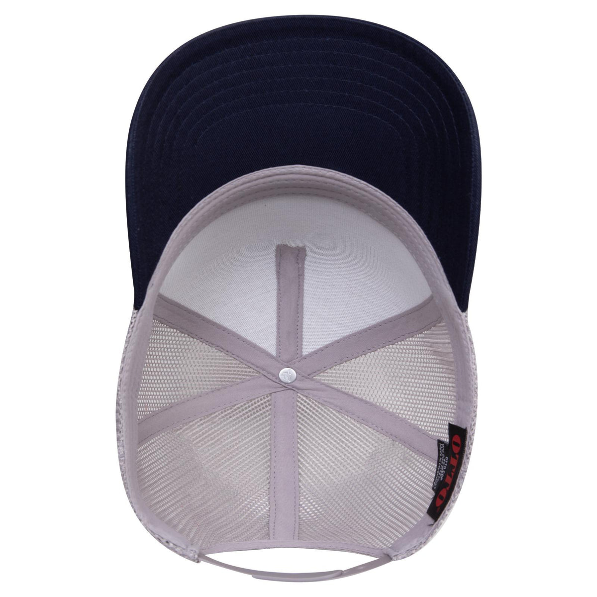 Inside View of 0414 - Nvy/Gry OTTO CAP 5 Panel Mid Profile Mesh Back Trucker Hat