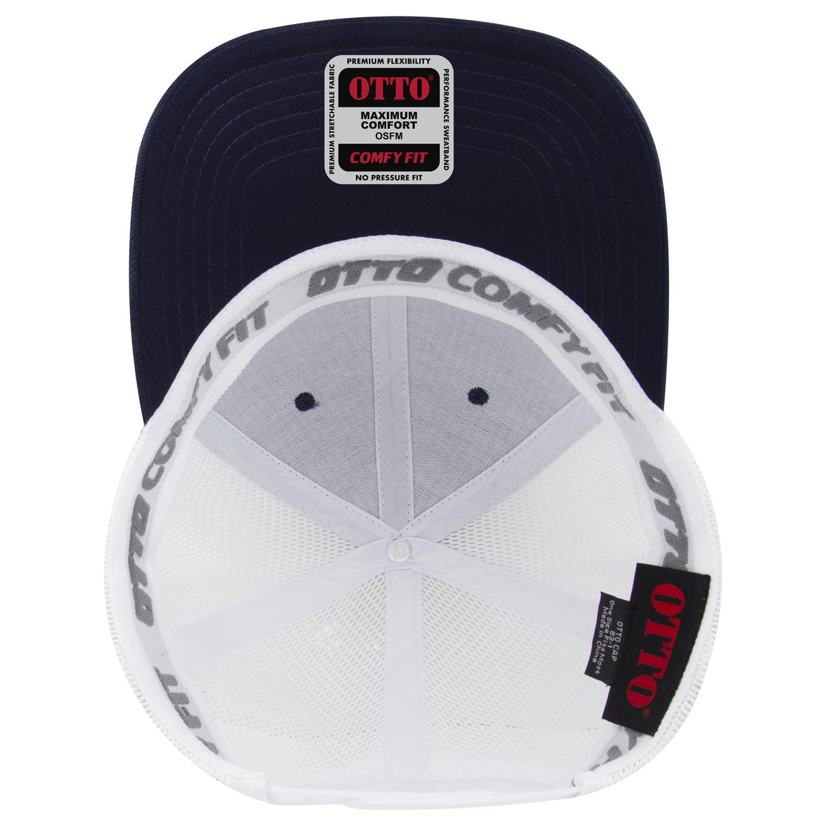 Inside View of 0416 - Nvy/Wht OTTO CAP "OTTO COMFY FIT" 6 Panel Low Profile Mesh Back Trucker Hat