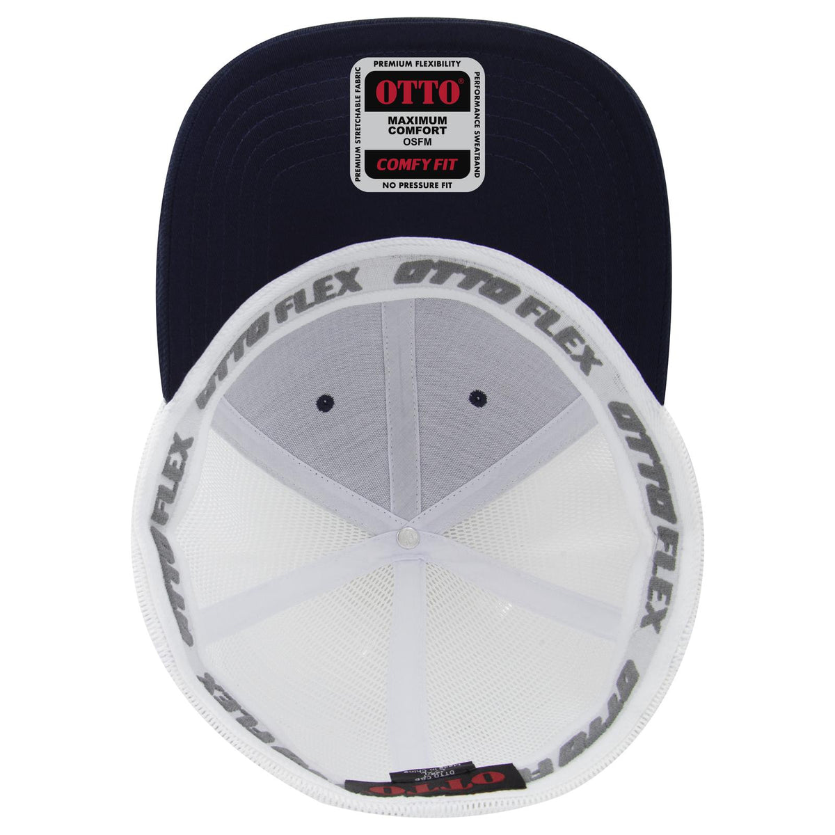 Inside View of 0416 - Nvy/Wht OTTO CAP "OTTO FLEX" Fitted 6 Panel Low Profile Mesh Back Trucker Hat