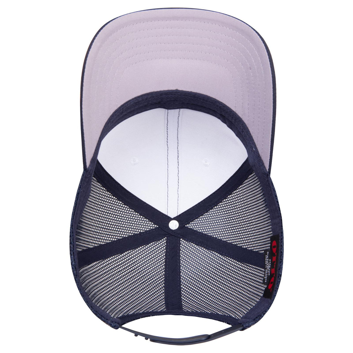 Inside View of 041604 - Nvy/Wht/Nvy OTTO CAP Seamless 6 Panel Mid Profile Mesh Back Trucker Hat