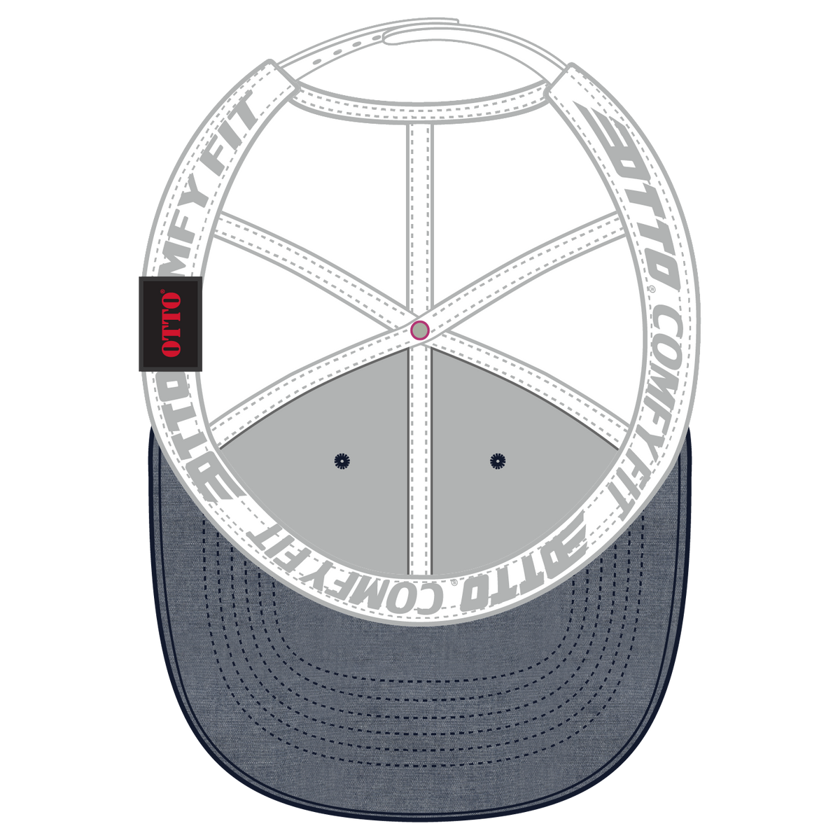 Inside View of 0416C - Nvy/Wht OTTO CAP "OTTO COMFY FIT" 6 Panel Low Profile Mesh Back Trucker Hat