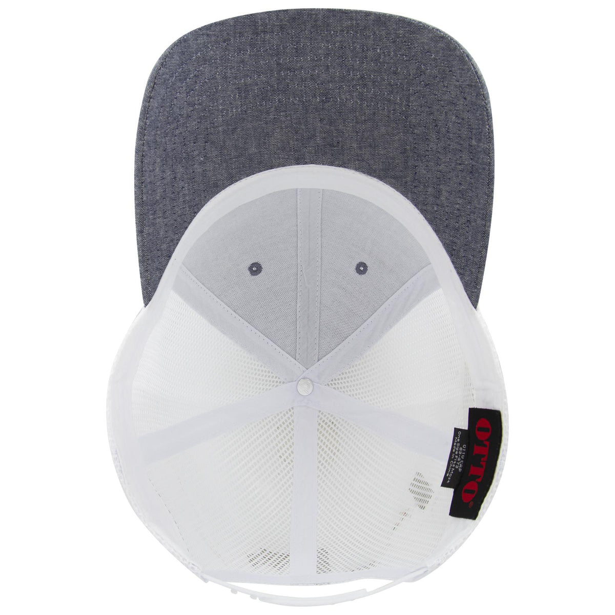 Inside View of 0416X - Nvy/Wht OTTO CAP 6 Panel Low Profile Mesh Back Trucker Hat