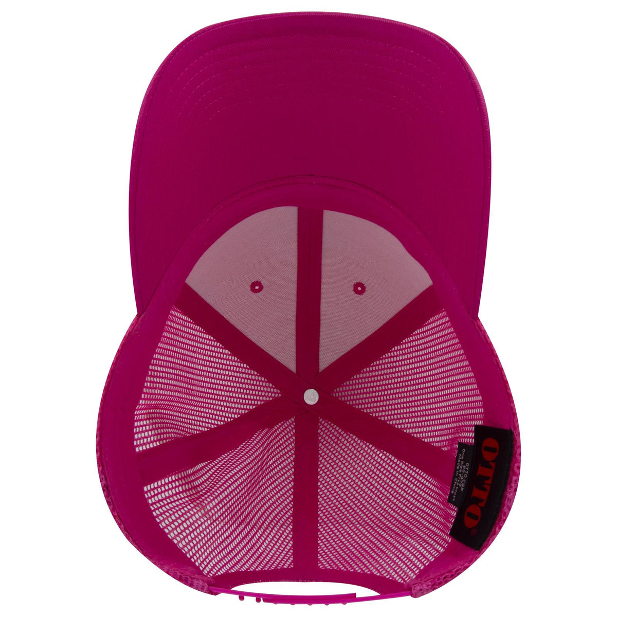 Inside View of 042 - Hot Pink OTTO CAP 6 Panel Low Profile Mesh Back Trucker Hat