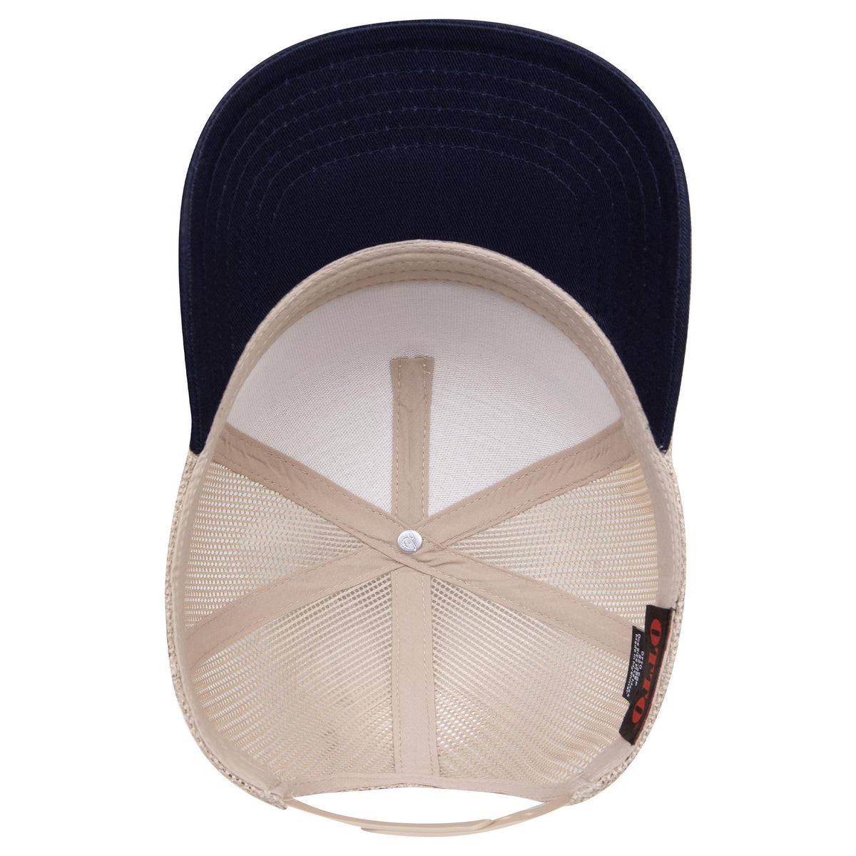 Inside View of 0432 - Nvy/Kha OTTO CAP 5 Panel Mid Profile Mesh Back Trucker Hat