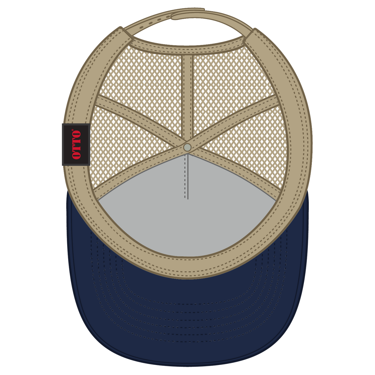 Inside View of 0432 - Nvy/Kha OTTO CAP 5 Panel Mid Profile Mesh Back Trucker Hat
