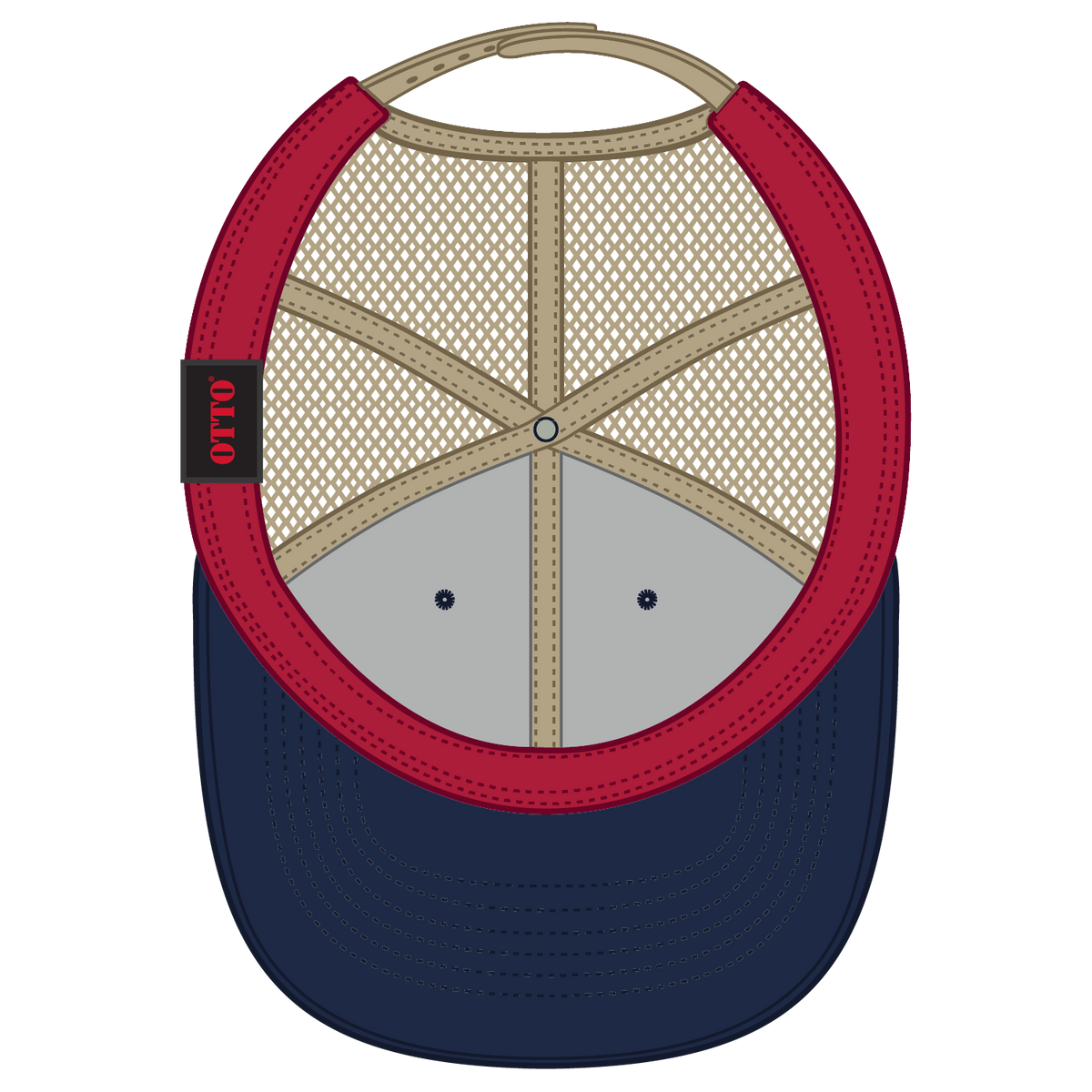 Inside View of 0432 - Nvy/Kha OTTO CAP 6 Panel Low Profile Mesh Back Trucker Hat