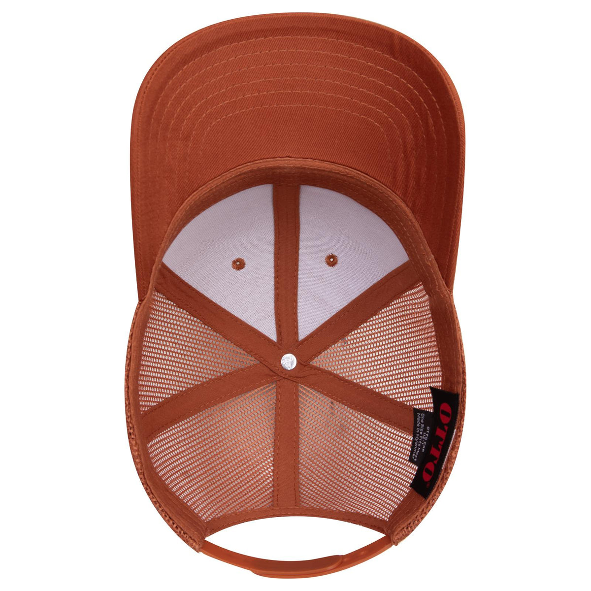 Inside View of 044 - Tx. Orange OTTO CAP 6 Panel Mid Profile Mesh Back Trucker Hat