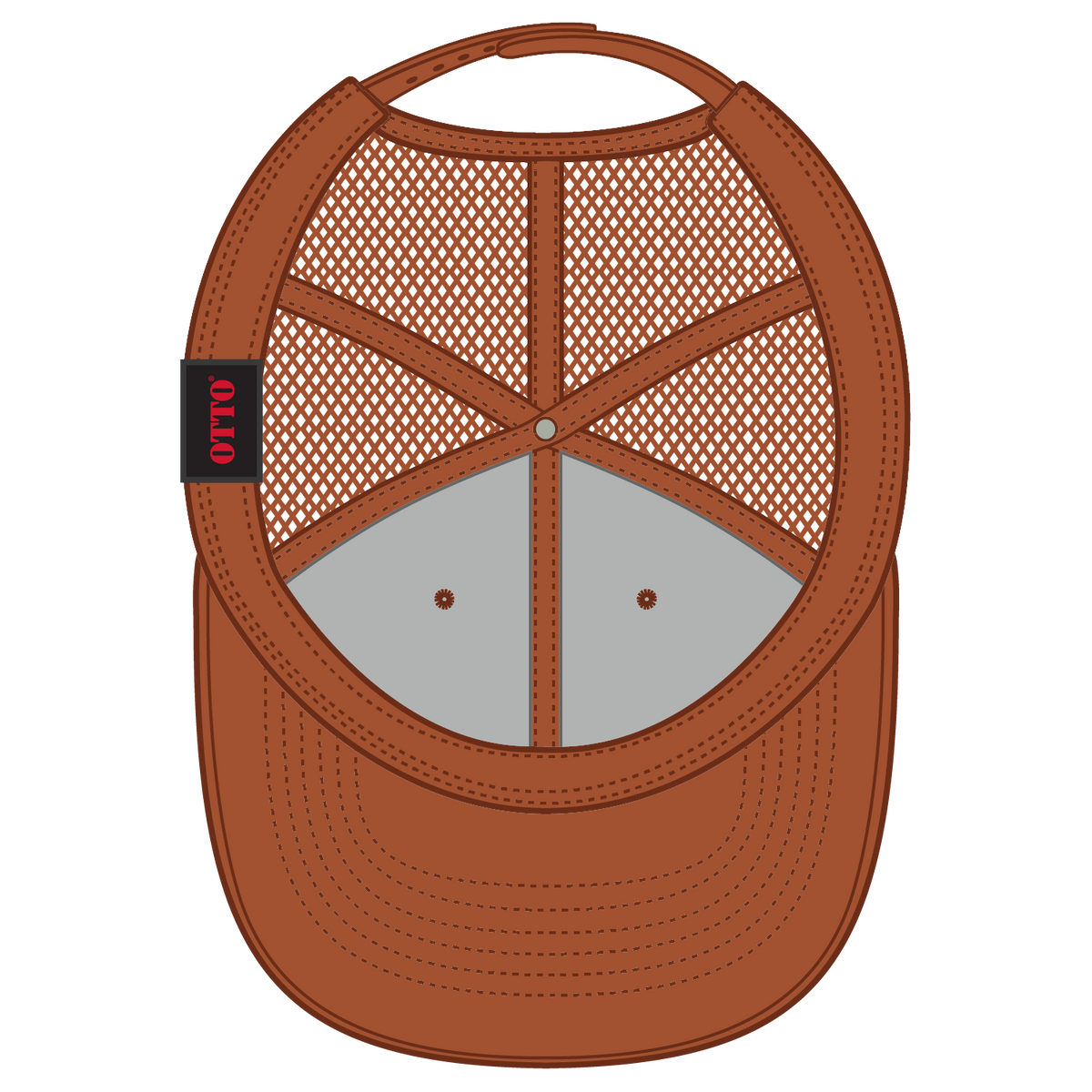 Inside View of 044 - Tx. Orange OTTO CAP 6 Panel Mid Profile Mesh Back Trucker Hat