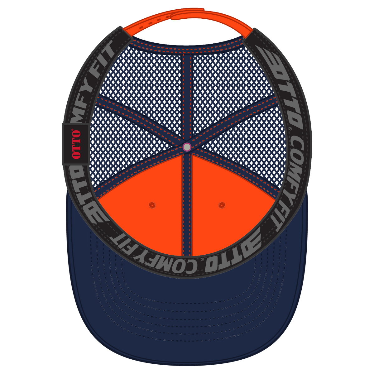 Inside View of 046262 - Nvy/Org/Org OTTO CAP "OTTO COMFY FIT" 6 Panel Low Profile Mesh Back Trucker Hat