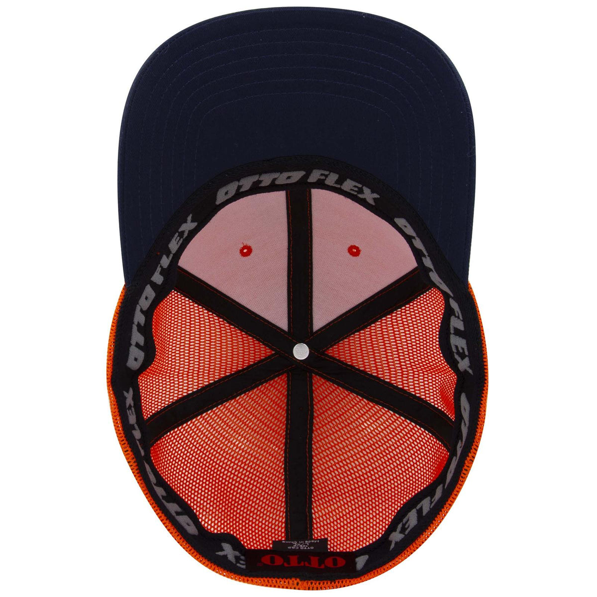Inside View of 046262 - Nvy/Org/Org OTTO CAP "OTTO FLEX" Fitted 6 Panel Low Profile Mesh Back Trucker Hat