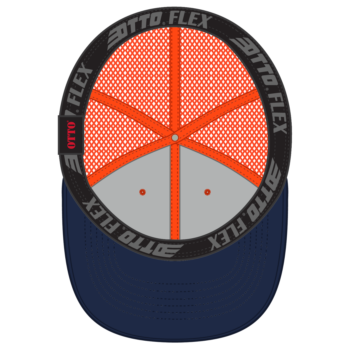 Inside View of 046262 - Nvy/Org/Org OTTO CAP "OTTO FLEX" Fitted 6 Panel Low Profile Mesh Back Trucker Hat