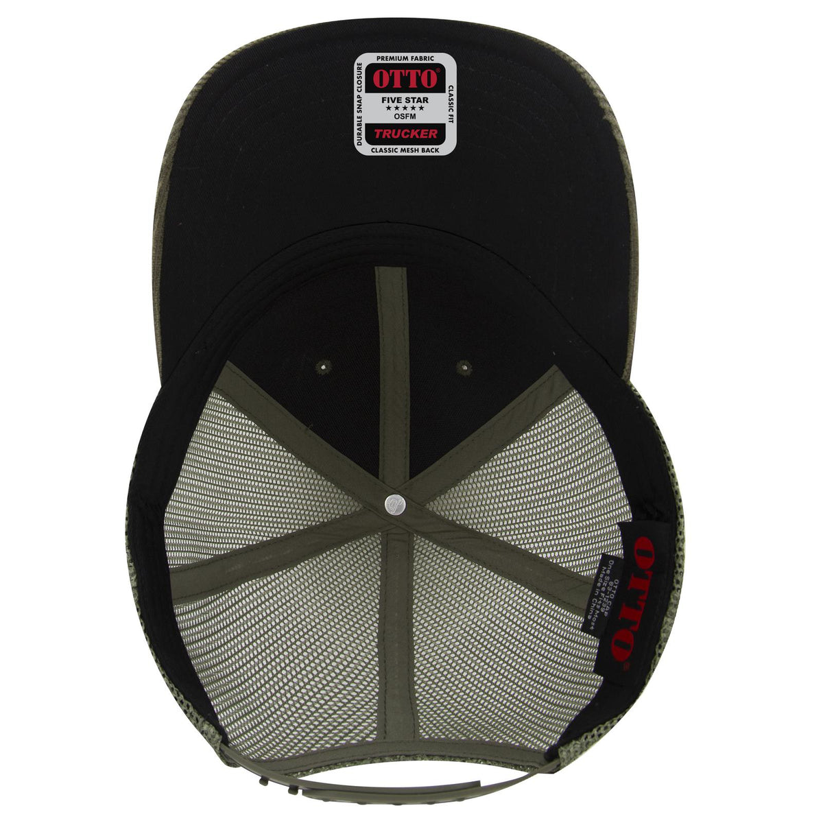 Inside View of 046F - Dk Ol Grn OTTO CAP 6 Panel Low Profile Mesh Back Trucker Hat