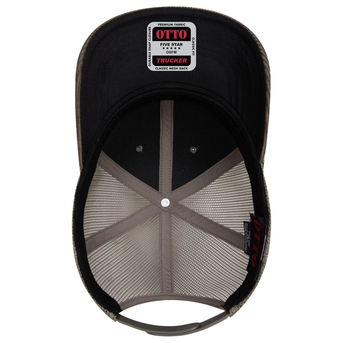 Inside View of 046F - Dk Ol Grn OTTO CAP 6 Panel Mid Profile Mesh Back Trucker Hat