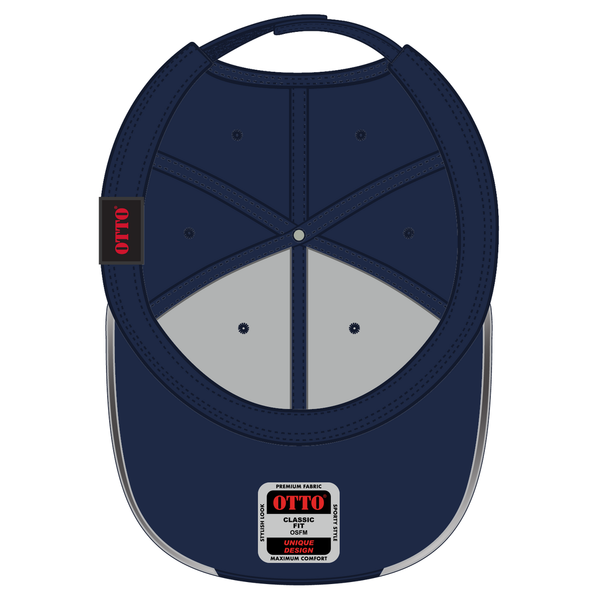 Inside View of 0498 - Nvy/Ref.Gry OTTO CAP 6 Panel Low Profile Baseball Cap
