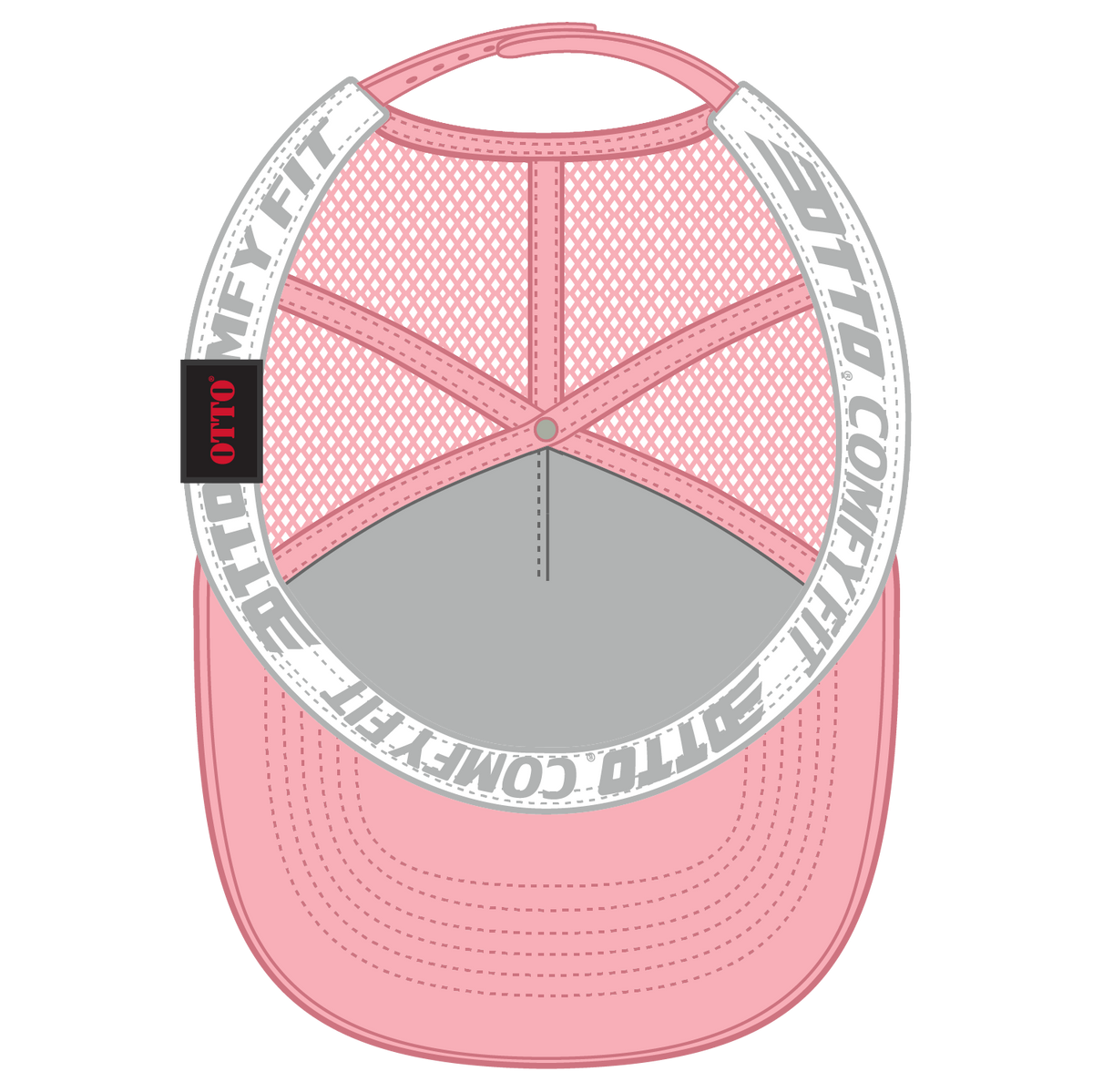 Inside View of 050 - Pink OTTO CAP "OTTO COMFY FIT" 5 Panel High Crown Mesh Back Trucker Hat