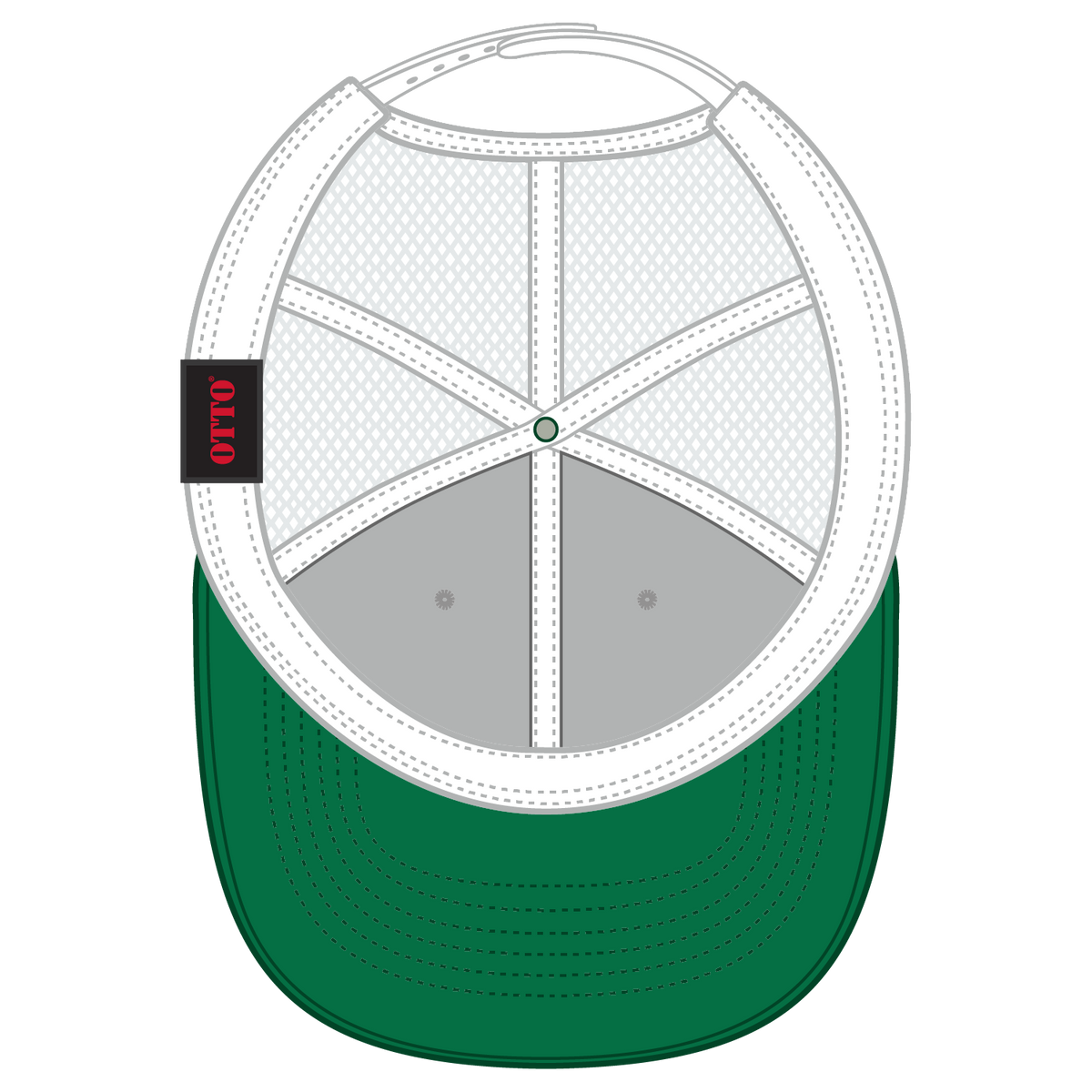 Inside View of 057416 - Kelly/HeatherGray/White OTTO CAP 6 Panel Low Profile Mesh Back Trucker Hat