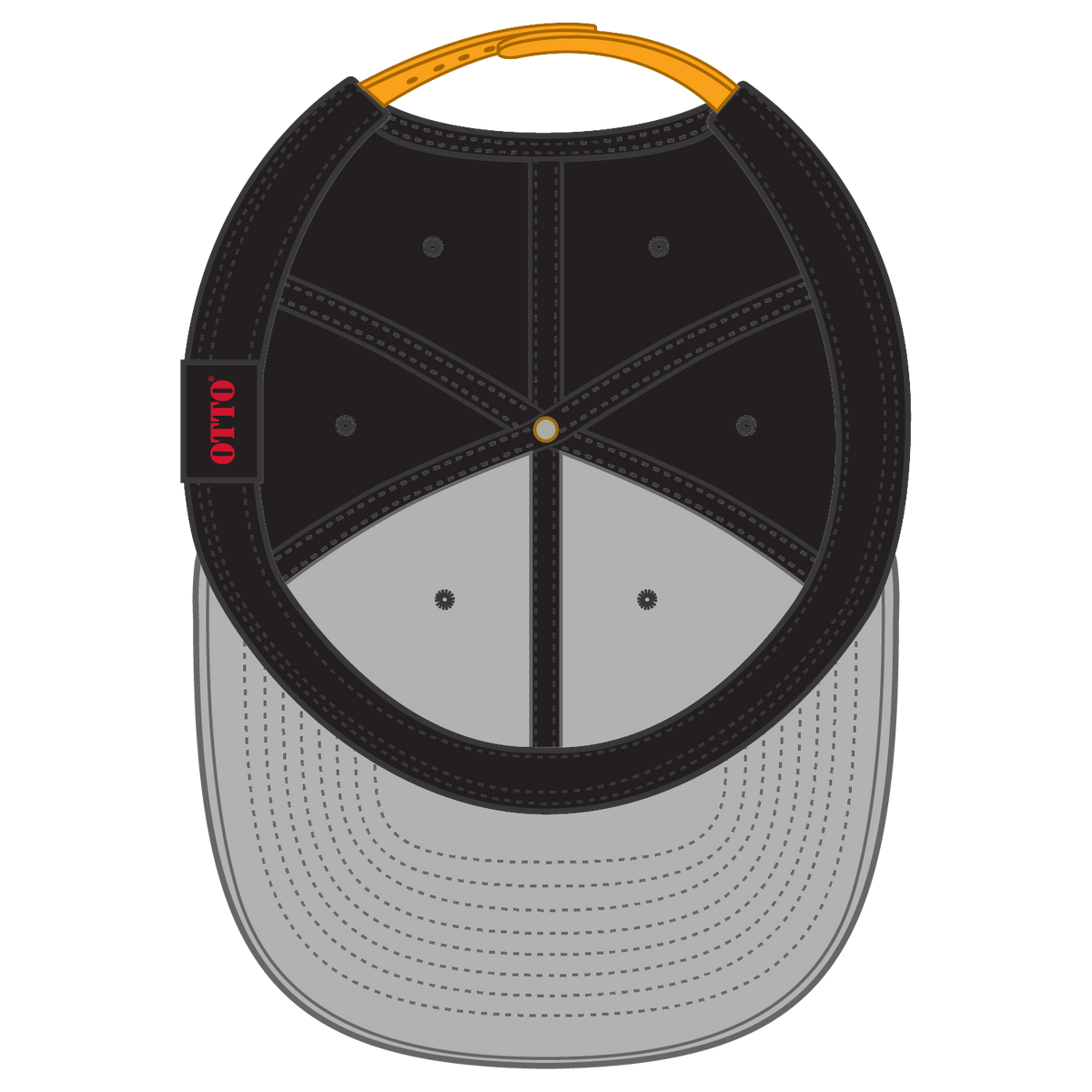 Inside View of 060303 - Gld/Blk/Blk OTTO CAP "OTTO SNAP" 6 Panel Pro Style Snapback Hat