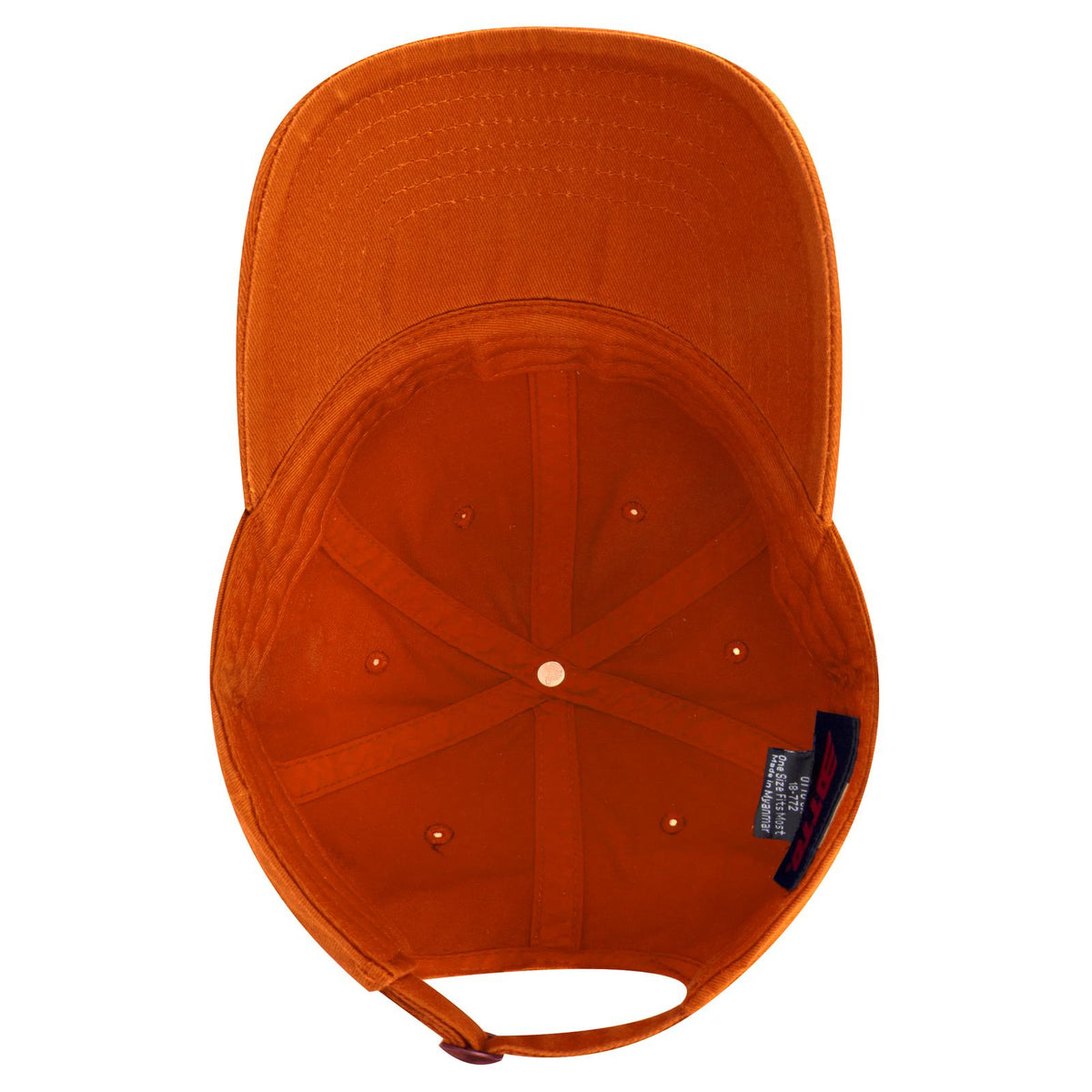 Inside View of 062 - Orange OTTO CAP 6 Panel Low Profile Dad Hat