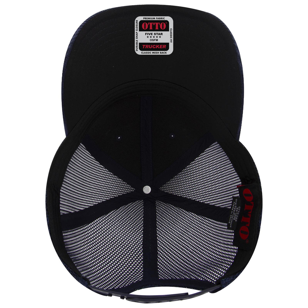 Inside View of 067F - Nv Blu OTTO CAP 6 Panel Low Profile Mesh Back Trucker Hat