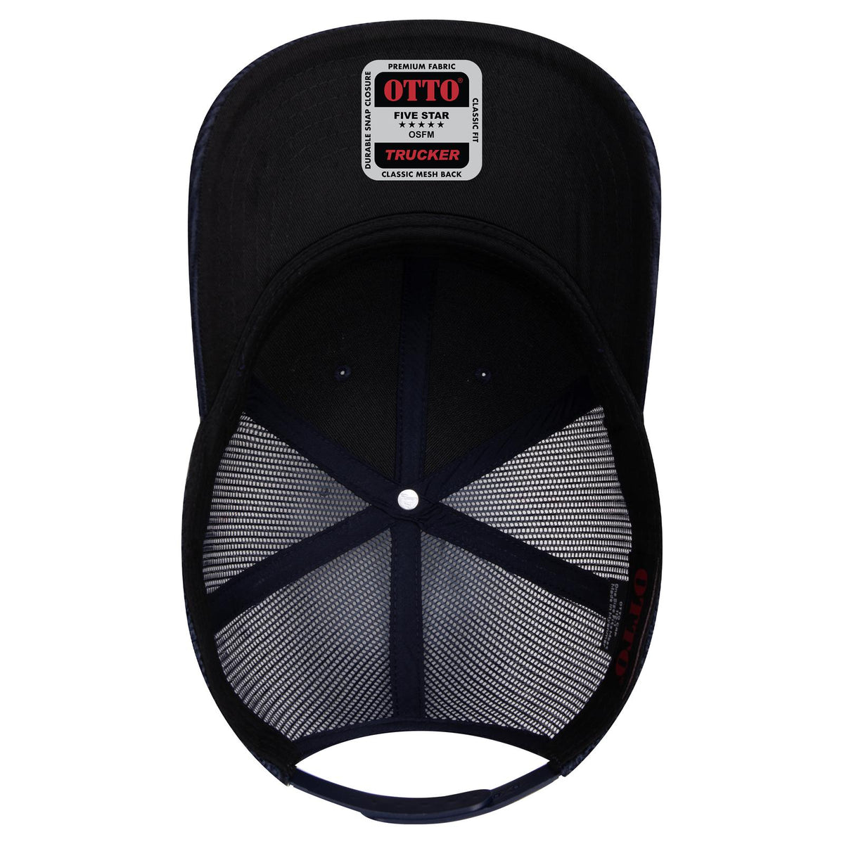 Inside View of 067F - Nv Blu OTTO CAP 6 Panel Mid Profile Mesh Back Trucker Hat