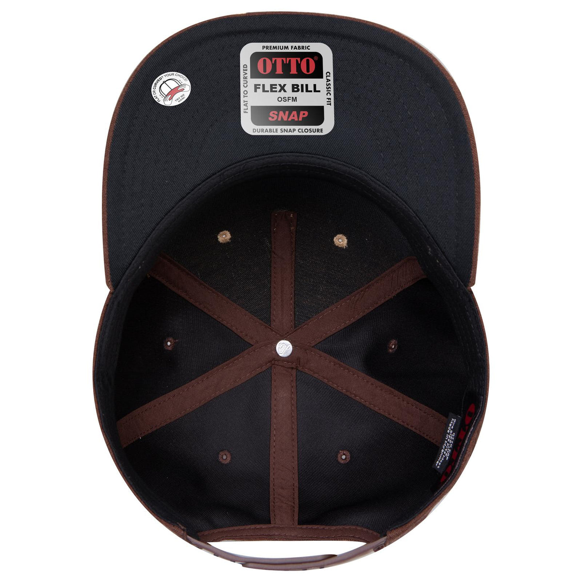 Inside View of 0711207 - Brn/Crk/Brn OTTO CAP "OTTO SNAP" 5 Panel Pro Style Snapback Hat