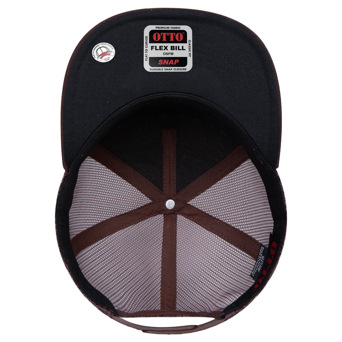 Inside View of 0711207B - Brn/Crk/Brn OTTO CAP "OTTO SNAP" 5 Panel Pro Style Mesh Back Trucker Snapback Hat