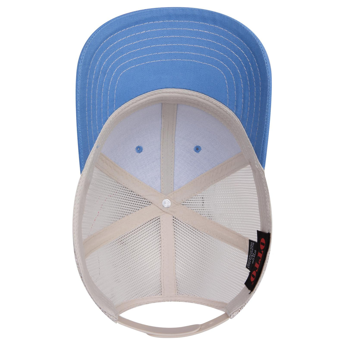 Inside View of 080835 - Col. Blue/Col.Blue/Stn.Gry OTTO CAP 6 Panel Mid Profile Mesh Back Trucker Hat