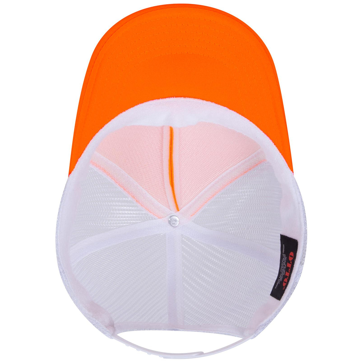 Inside View of 090916 - N Org/N Org/Wht OTTO CAP 5 Panel High Crown Mesh Back Trucker Hat