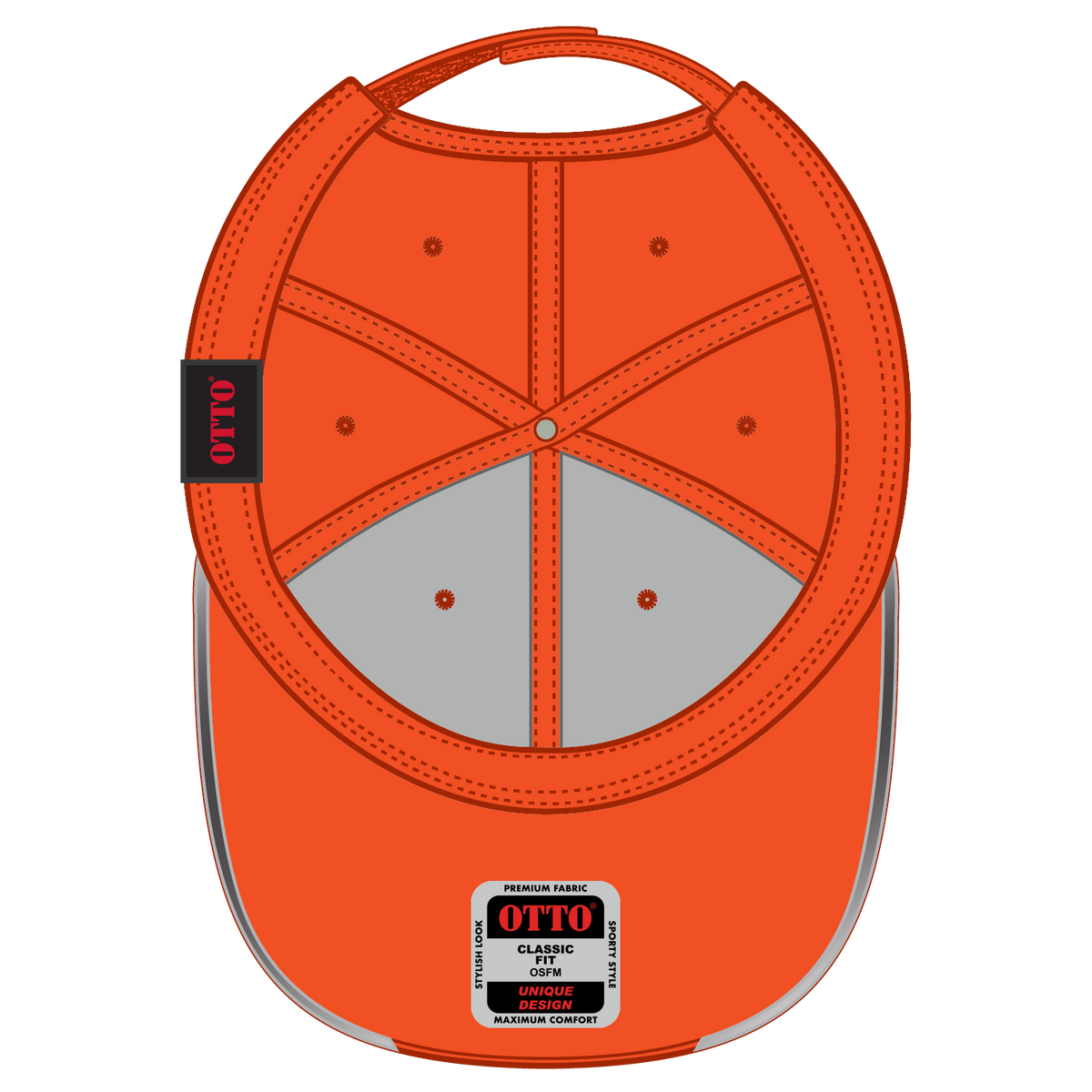 Inside View of 0998 - N.Org/Ref.Gry OTTO CAP 6 Panel Low Profile Baseball Cap