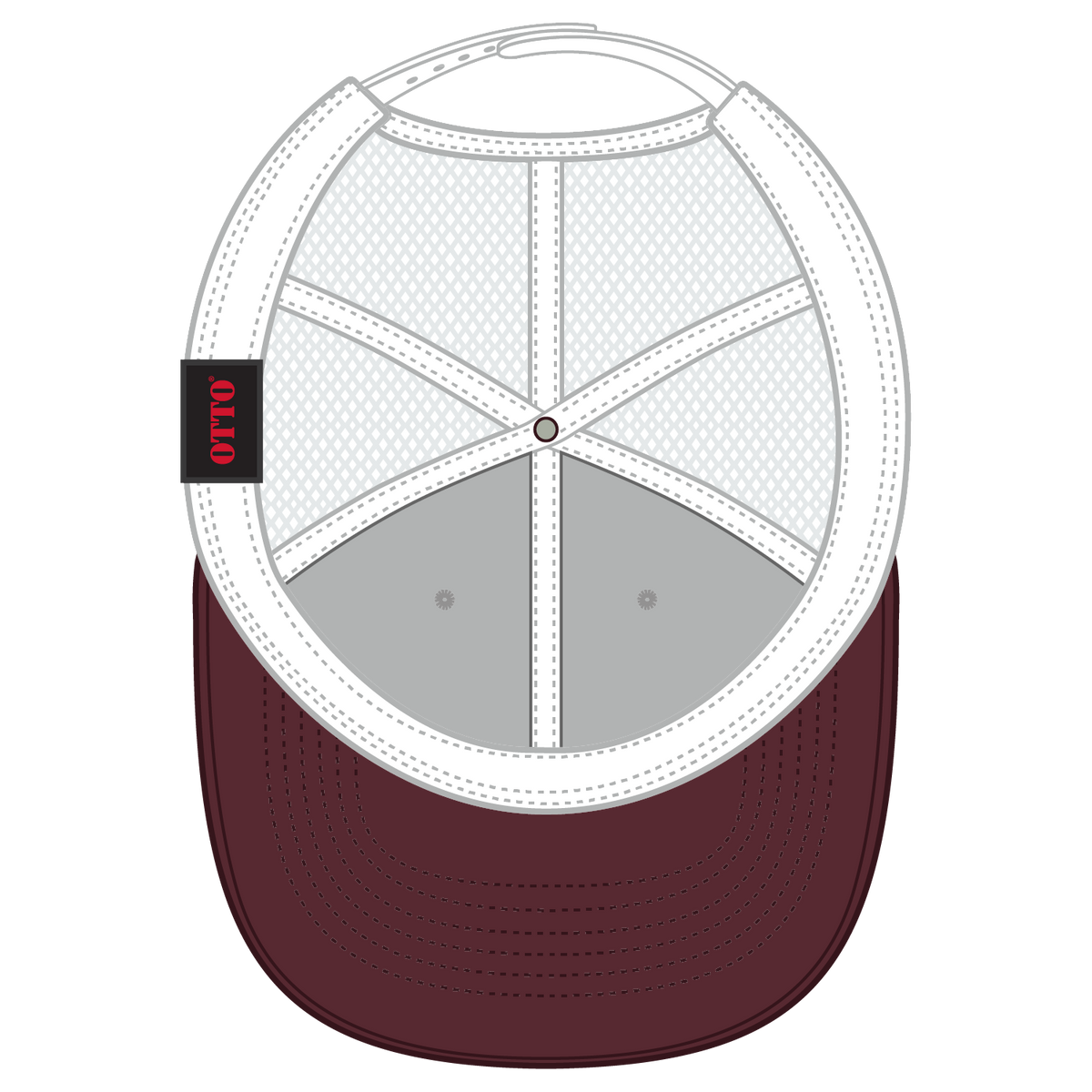 Inside View of 107416 - Maroon/HeatherGray/White OTTO CAP 6 Panel Low Profile Mesh Back Trucker Hat
