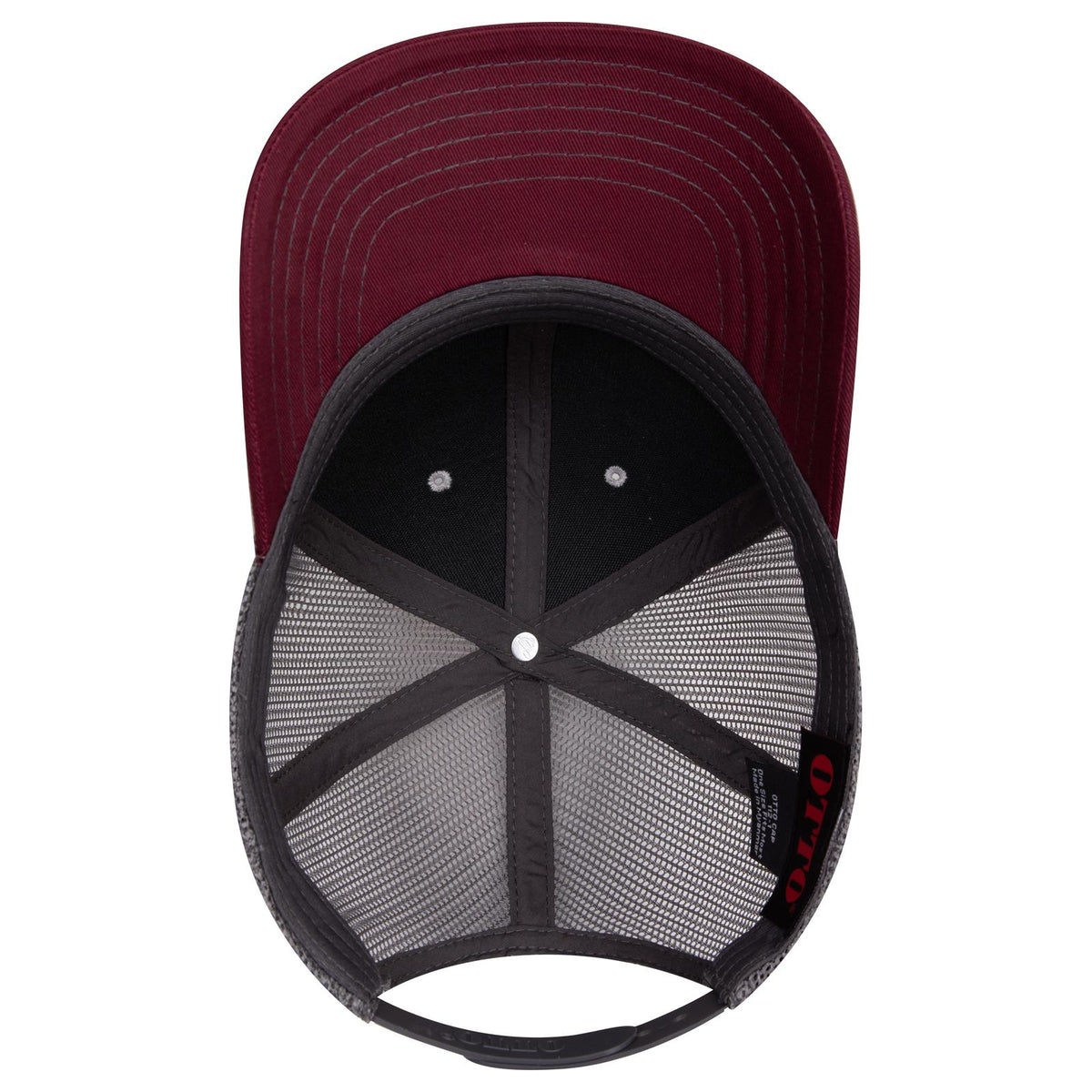 Inside View of 107425 - Mrn/H.Gry/Ch.Gry OTTO CAP 6 Panel Mid Profile Mesh Back Trucker Hat