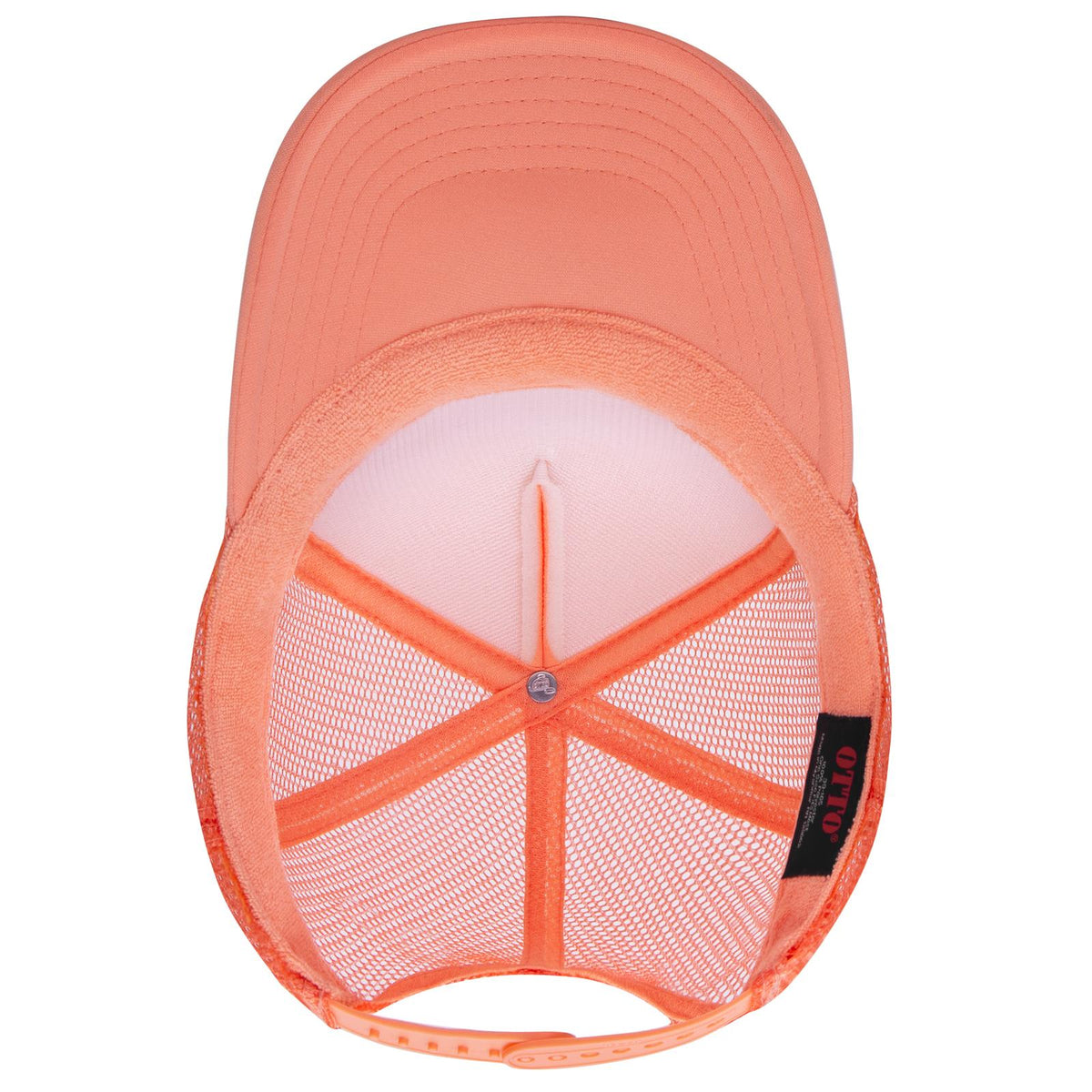 Inside View of 110 - Coral OTTO CAP 5 Panel High Crown Mesh Back Trucker Hat