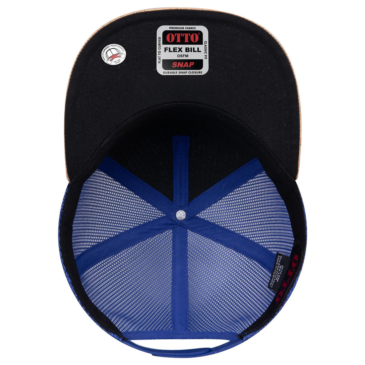 Inside View of 11201B - Cork/Ryl OTTO CAP "OTTO SNAP" 5 Panel Pro Style Mesh Back Trucker Snapback Hat