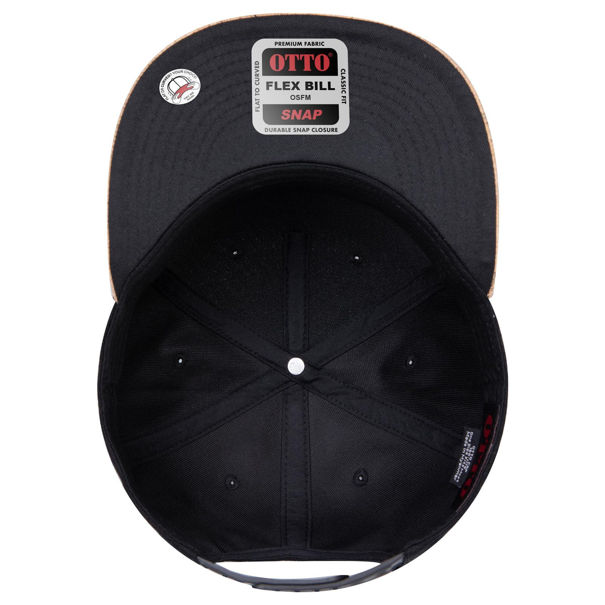 Inside View of 11203 - Cork/Blk OTTO CAP "OTTO SNAP" 5 Panel Pro Style Snapback Hat