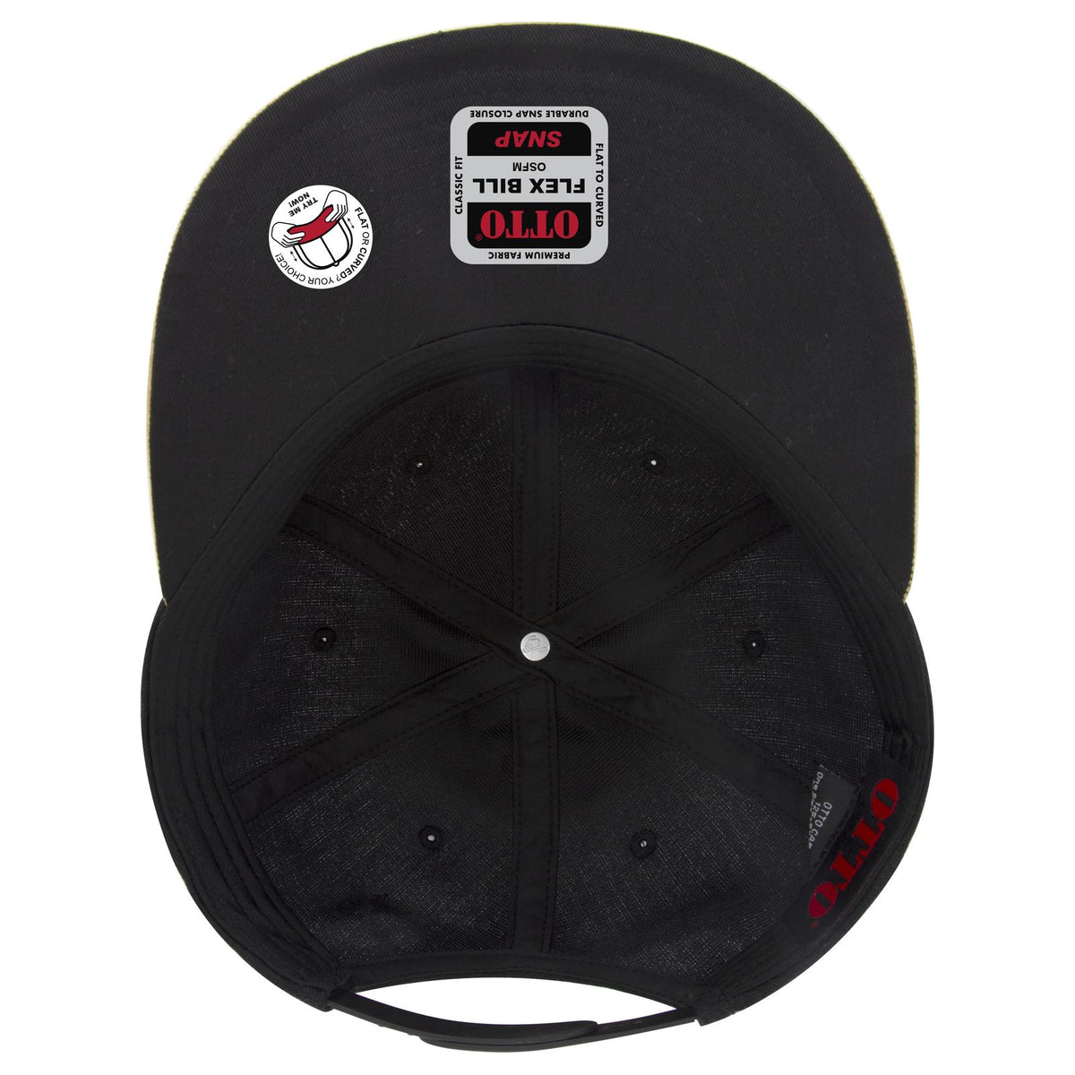 Inside View of 11203 - Cork/Blk OTTO CAP "OTTO SNAP" 6 Panel Pro Style Snapback Hat