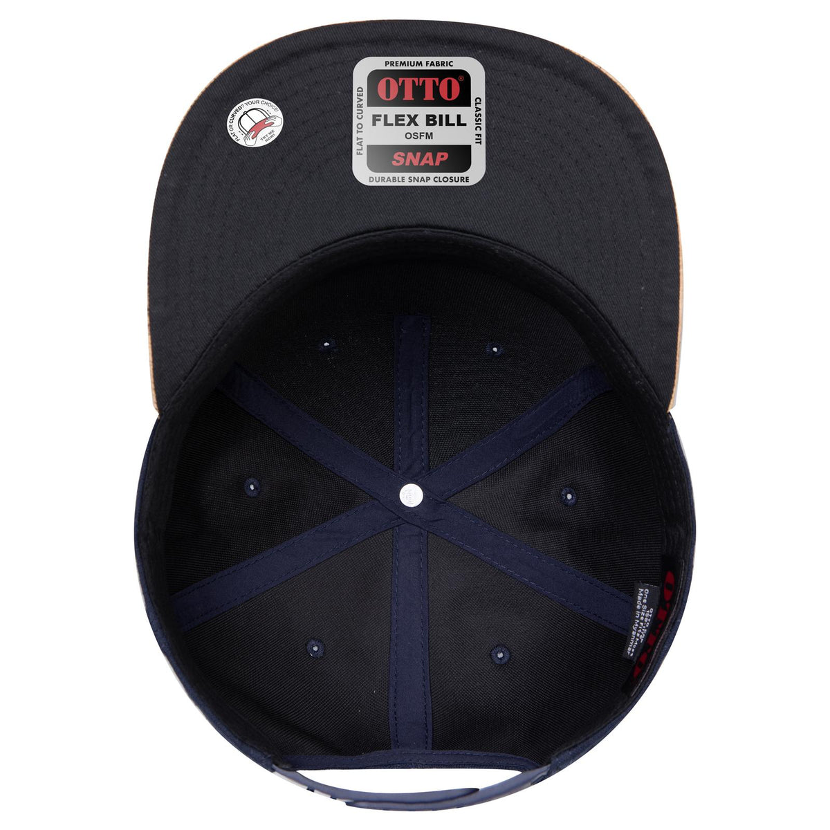 Inside View of 11204 - Cork/Nvy OTTO CAP "OTTO SNAP" 5 Panel Pro Style Snapback Hat